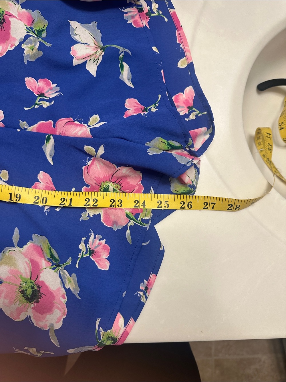 Peach Love California Blue Off-Shoulder Floral Romper with Pink Blooms - Picture 10 of 12